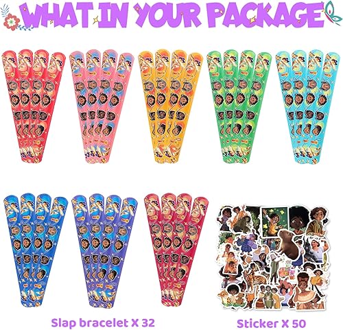 Miniatura 2 de 82 piezas de recuerdos de fiesta de cumpleaños, juego de pulseras de palmada, incluye 32 pulseras y 50 calcomanías, lo mejor para las bolsas de