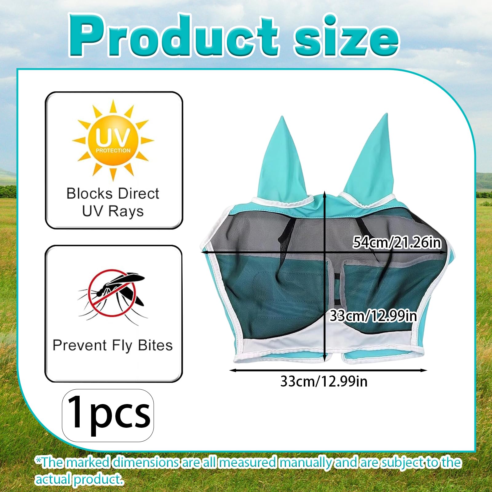 Horse Fly Mask, Adjustable Fly Masks for Horses Elasticity Omfortable Big Eye Distance Mosquito Proof (L) - Image 2