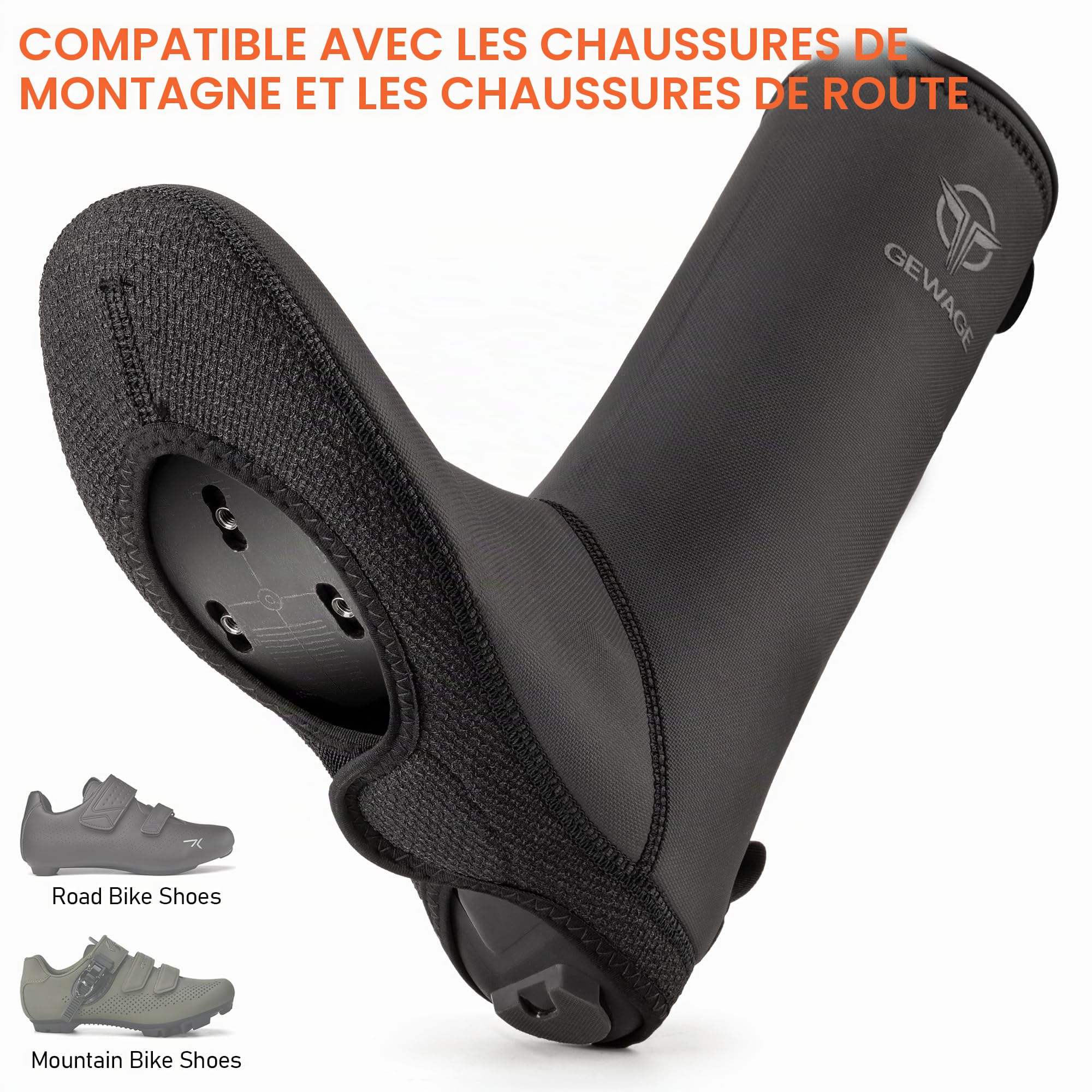 GEWAGEA Sur-chaussures thermo imperméables pour vélo hiver | Hydrotec néoprène 4 mm avec semelle Kevlar, coupe-vent et imperméable, réfléchissantes | Sur-chaussures vélo S–XL