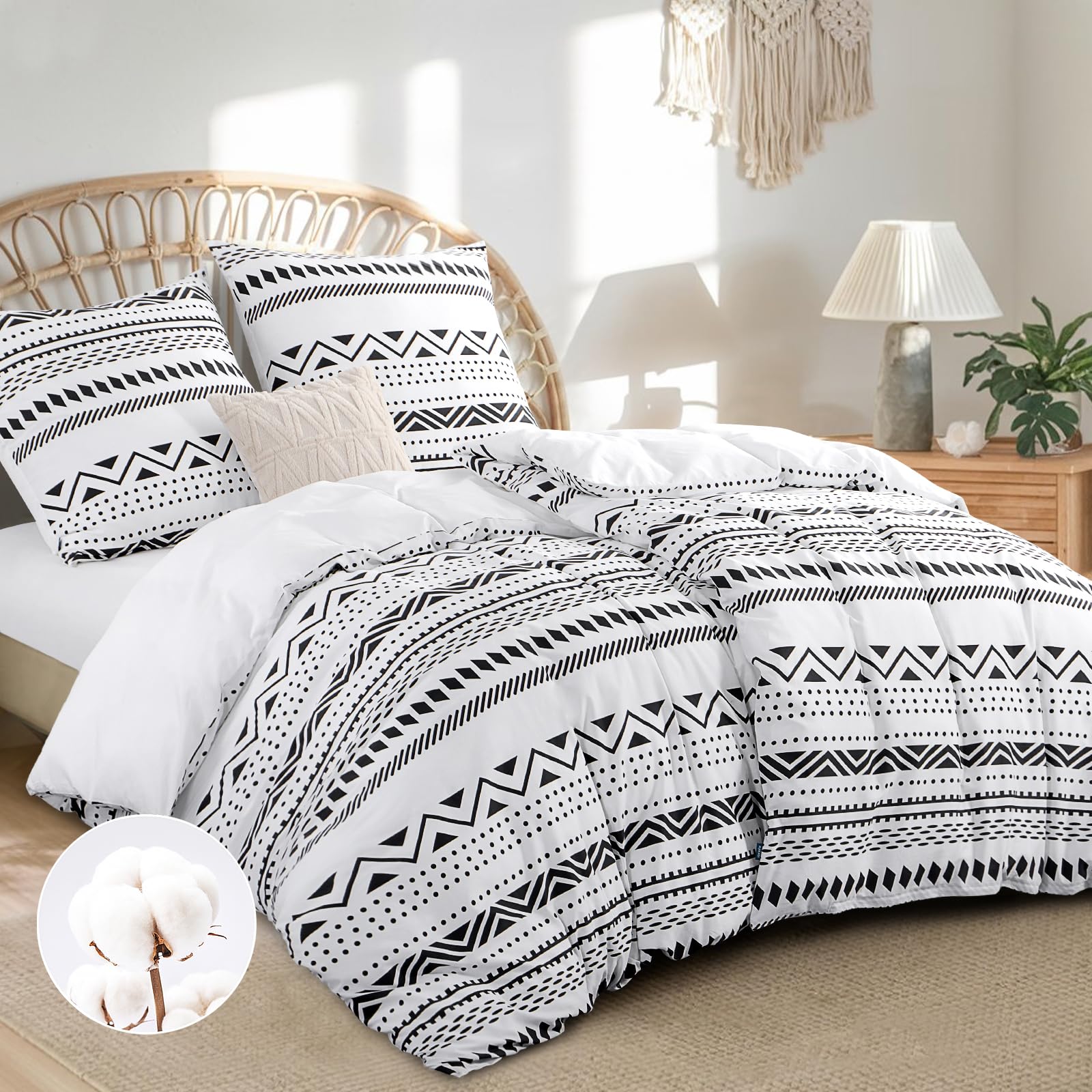 RUIKASI Bettwäsche 135x200 Baumwolle 4teilig Grau - Baumwollbettwäsche 135 x 200 4tlg mit Boho Grau, Bettbezug Set 4 teilig Cotton mit Reißverschluss