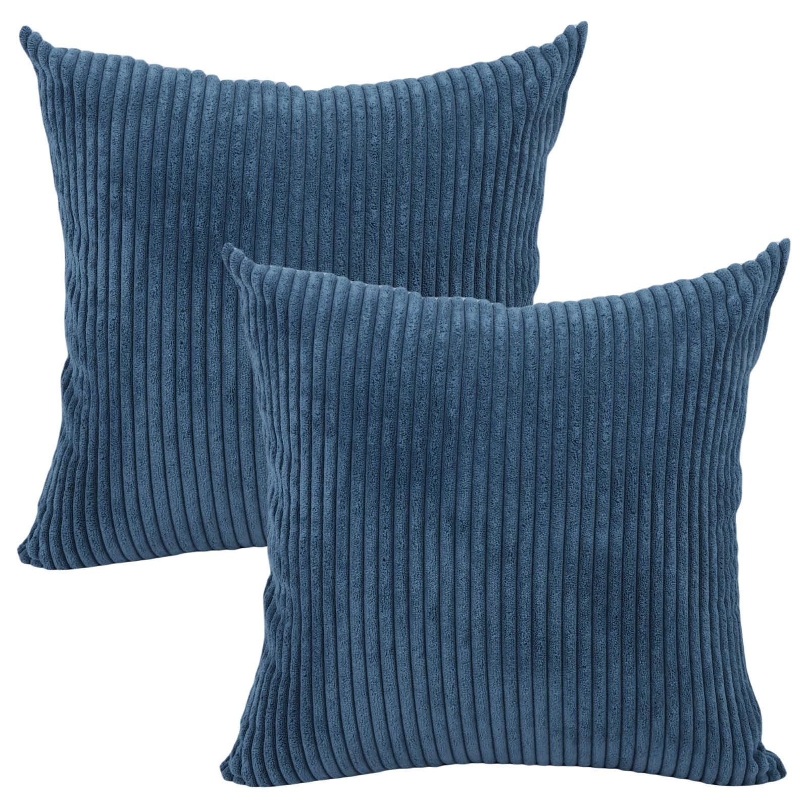 Betadistor Navy Cushion Covers Set of 2 Corduroy - Decorative Square Striped Pillowcase 45x45cm for Home Decor 517-0364 - Image 2