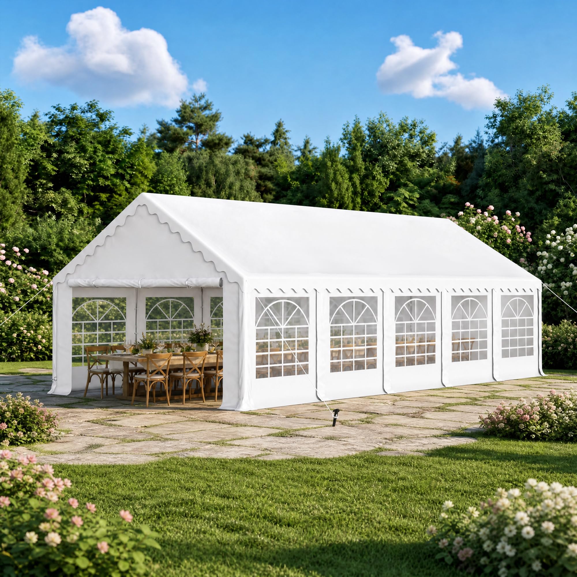 PHI VILLA Party Tent 16x32ft, Heavy Duty Wedding Events Tents for Parties | Large Outdoor Waterproof Commercial Canopy Family Gathering Birthday Shelter with 10 Removable Sidewalls for Backyard,Patio