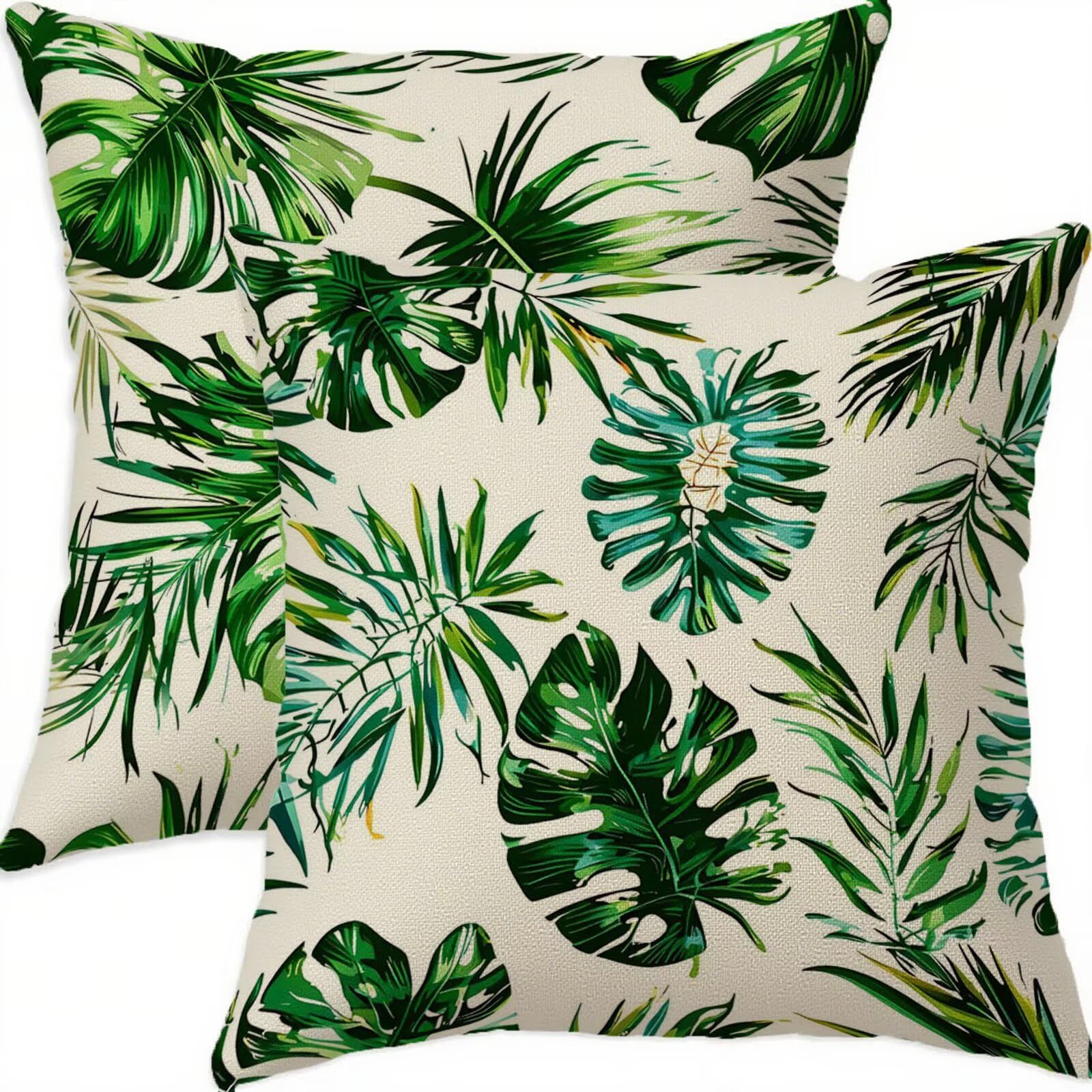 Housse de coussin 55x55cm lin vert taie oreiller vintage imperméable lot de 2
