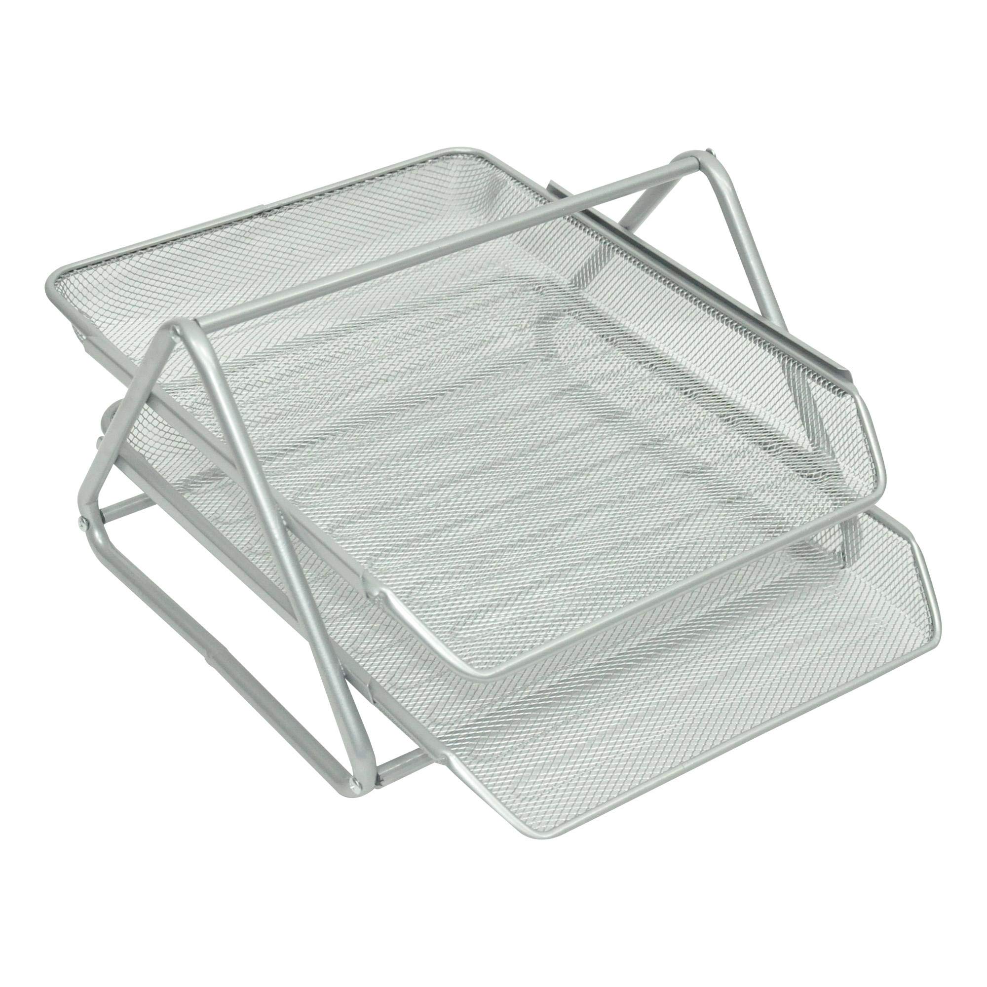FISMetal Wire Mesh Office Tray, Size: 350x305x195mm, Set of 2 Layers Tray, Suitable for A4 Documents, Silver Color-FSOT101SL