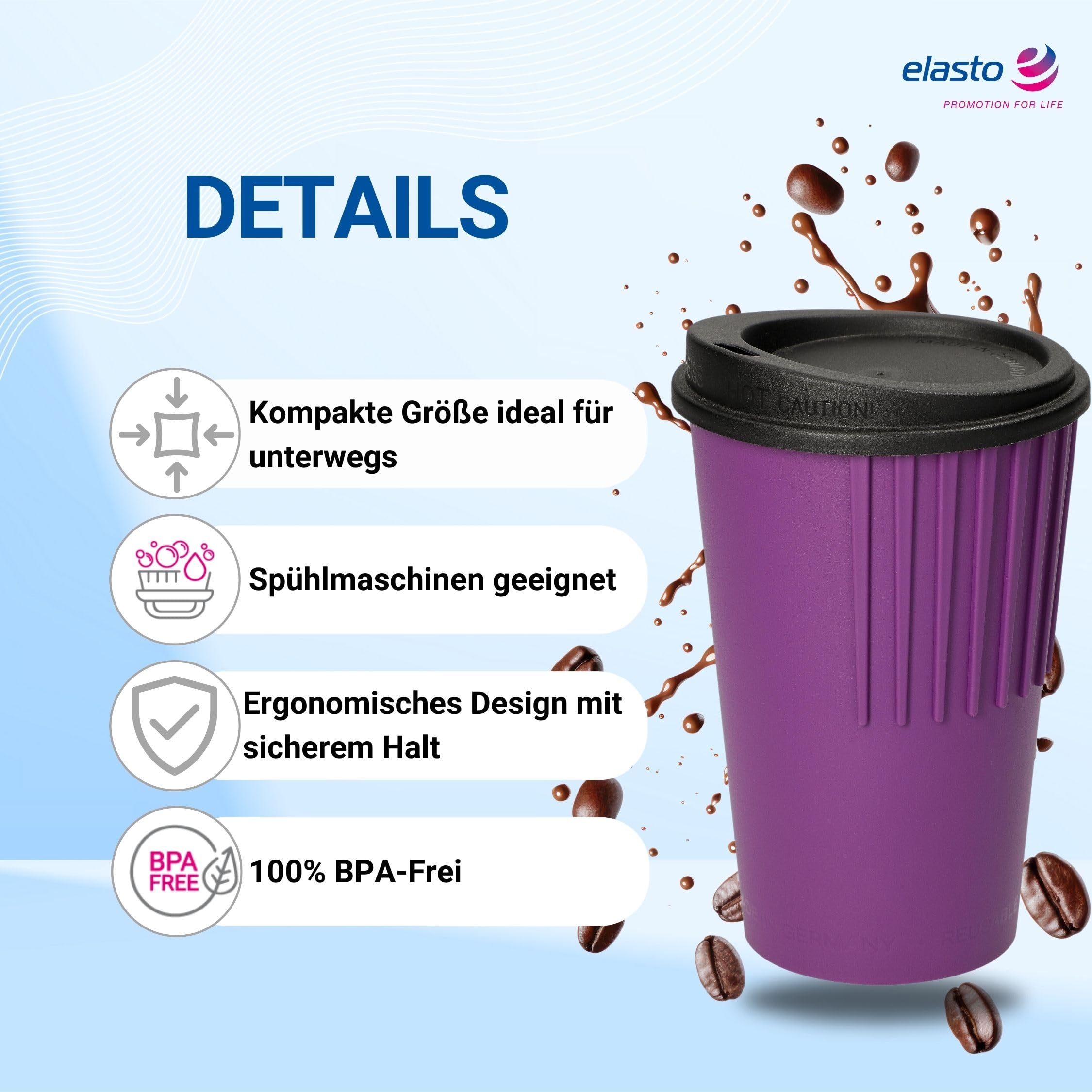 Tazza Da Caffè In Plastica Riutilizzabile Con Coperchio – Set Da 2, 300 Ml, Infrangibile, Lavabile In Lavastoviglie, Made In Germany, Colore Blu - 2