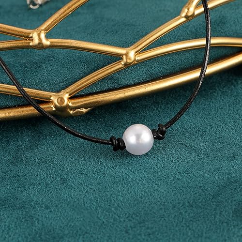 Miniatura 7 de MJartoria Collar negro de la gargantilla de la perla del cordón de la PU de la perla del collar