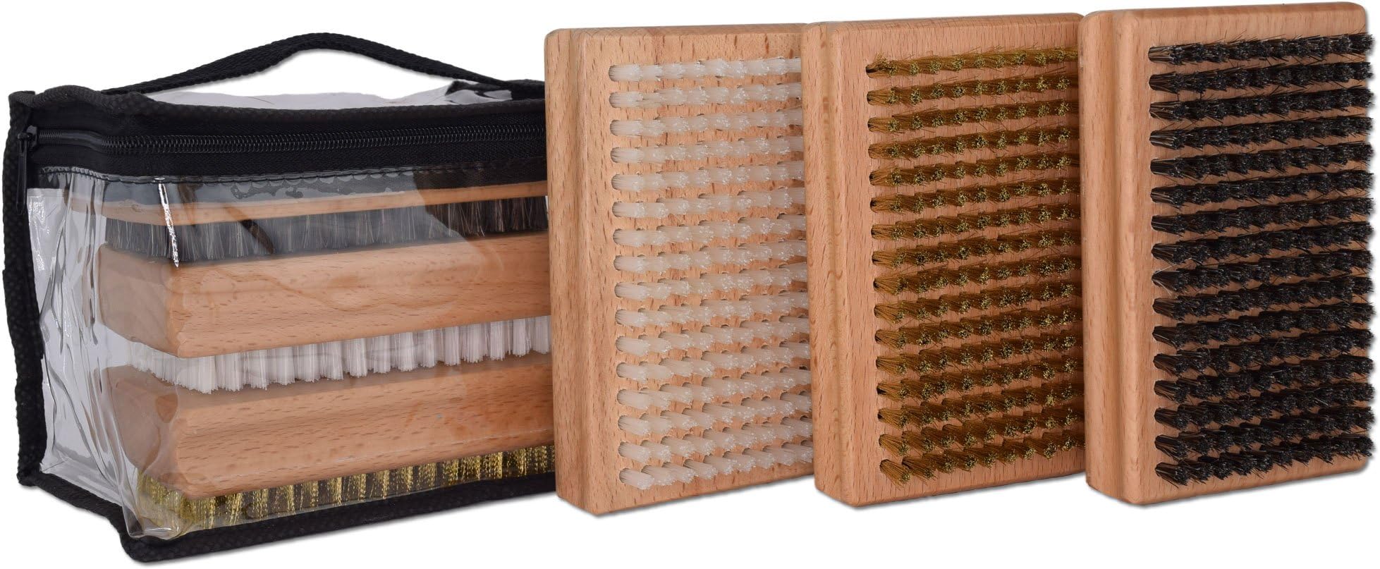 RaceWax Ski Wax Brush Kit Snowboard Set Three, Nylon HorseHair Brass - (RB-1205)