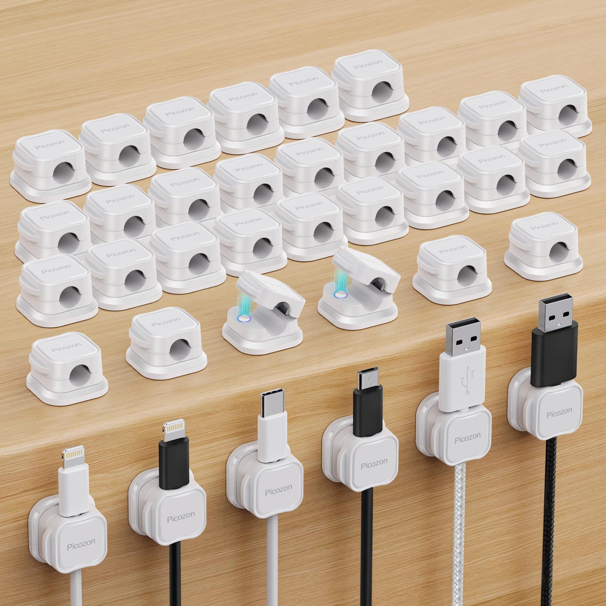 36 Pack Magnetic Cable Clip Organizer Cord Holder, Picozon Adhesive Cable Management, Wire Phone USB Charger Cable Holder Keeper Organizer for Car, Office Home Desktop, Wall, Night Table - White