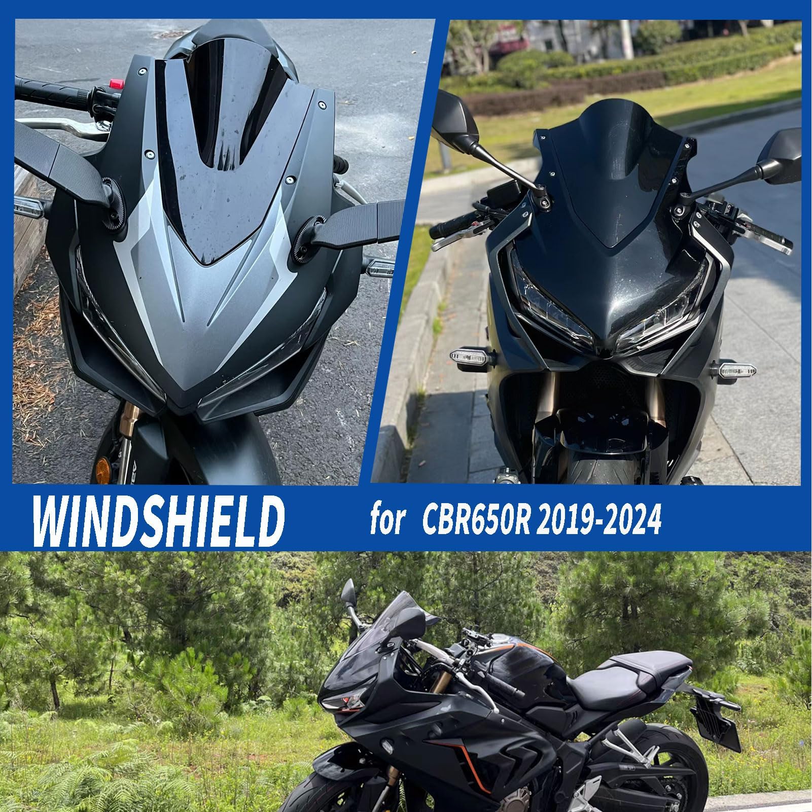 Parabrezza per moto CBR650R, deflettore antivento, visiera, copertura visiera compatibile con CBR650R, CBR 650R, CBR 650 R, accessori 2019-2026(Fumo nero)