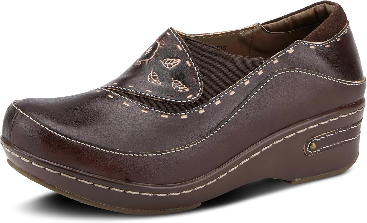 Spring Step L'Artiste Burbank Leather Clogs for Women | Designer Hand-Painted Slip-On Shoes | Ladies Casual Platform Clog for Work, Brown Nubuck EU 38 / US 7.5-8