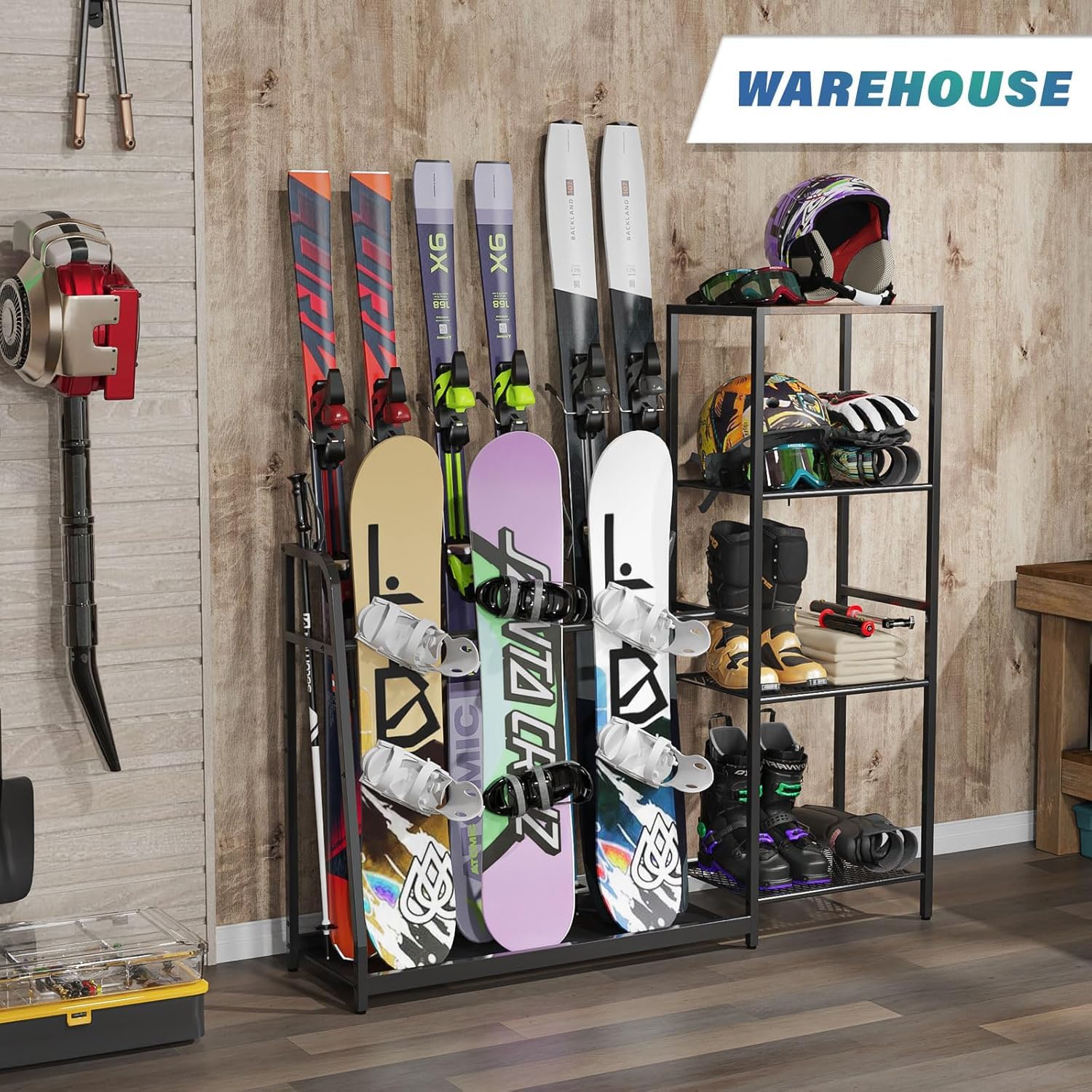 Support de skis en acier, étagère de rangement pour garage, porte-skis autonome