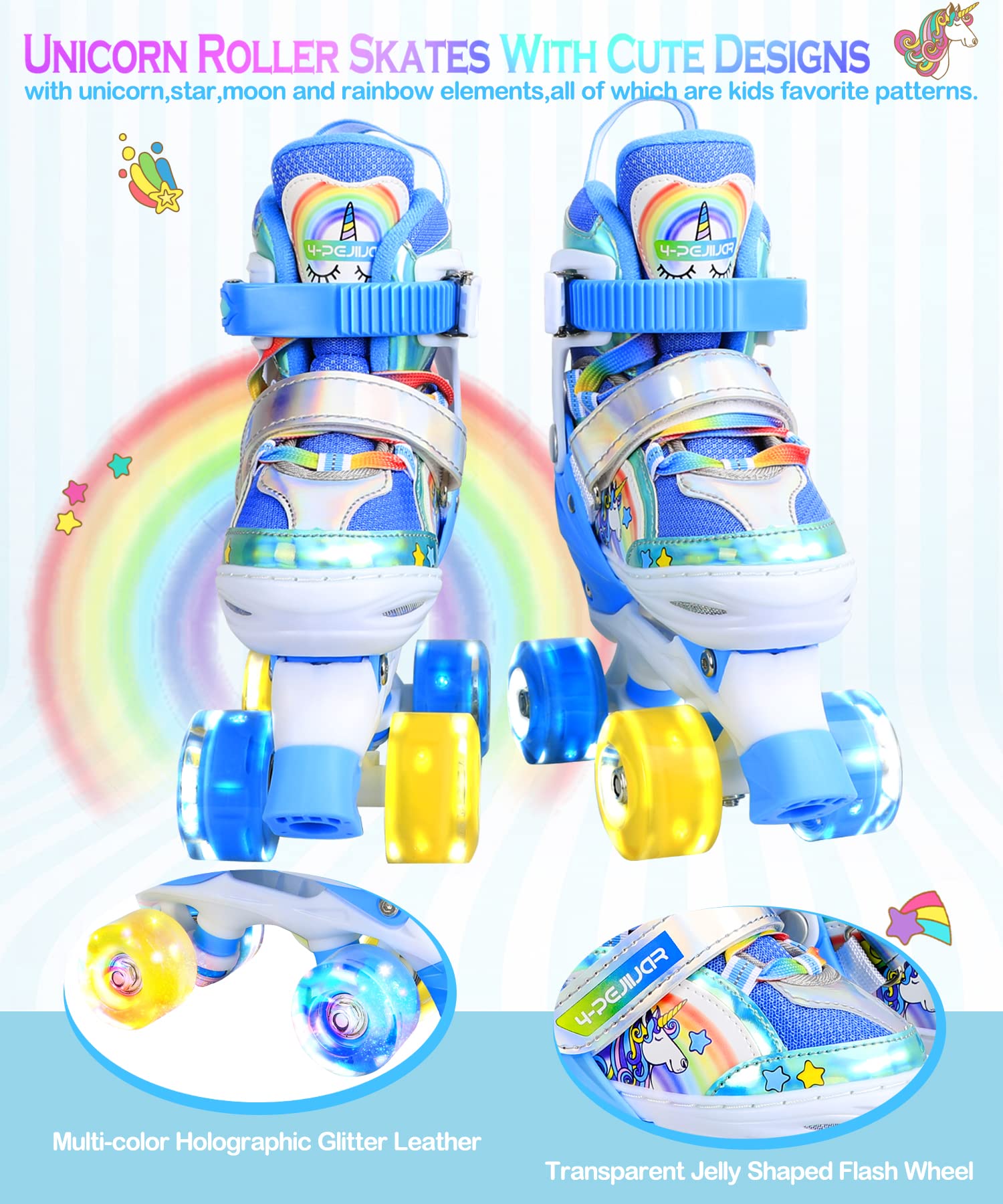 Pattini a Rotelle Bambina Unicorno Pattini Regolabili Pattini a Rotelle in Linea con 4 LED Ruote per Bambini Ragazzi Principianti