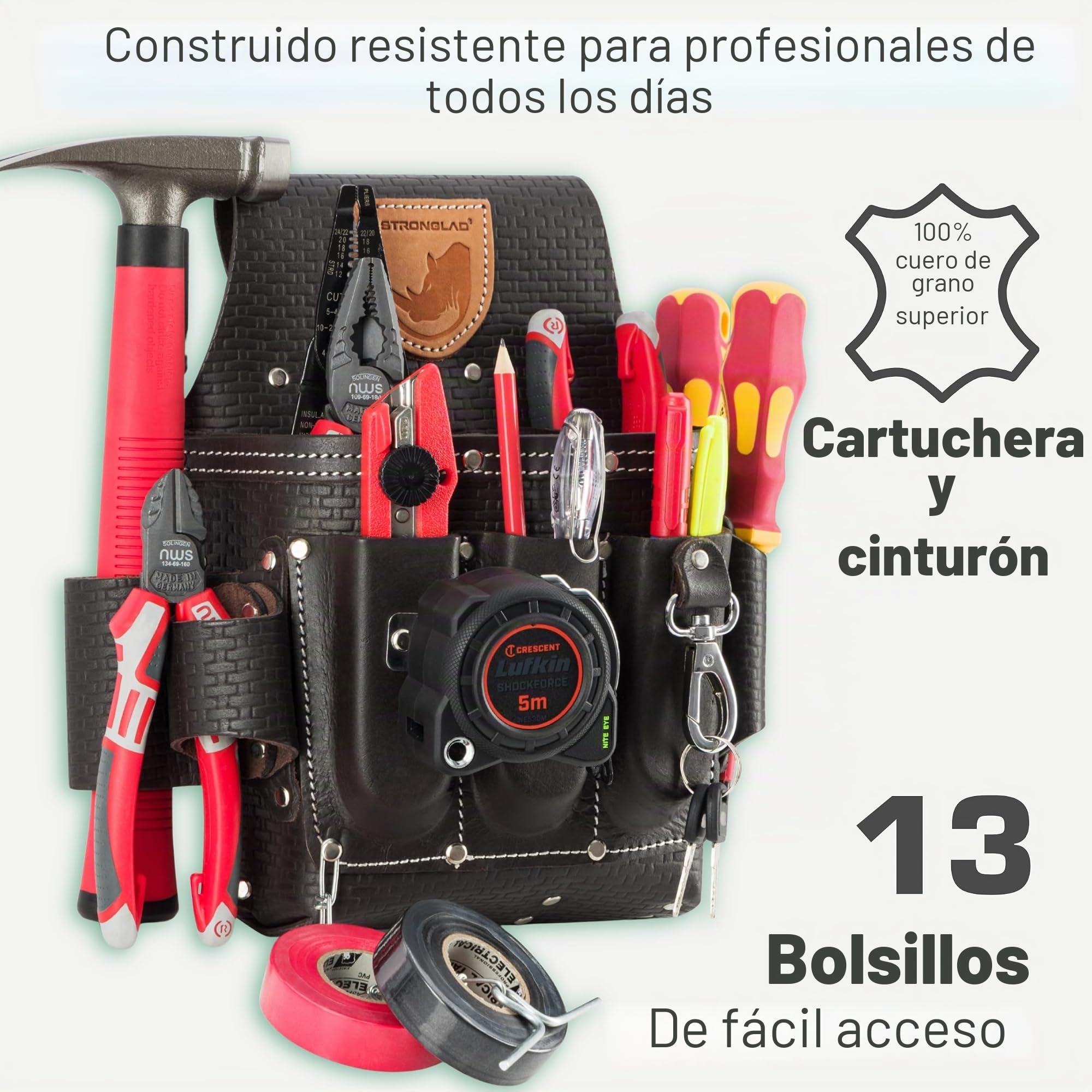 STRONGLAD Bolsa de herramientas de cuero, cinturones para hombres y mujeres, electricistas, bolsa de trabajo de utilidad para paneles de yeso, cinturón de herramientas de construcción de carpintero,