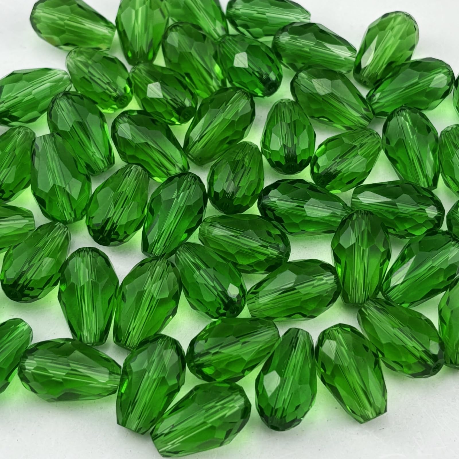 YUEXIGO 130pcs 6x8mm Teardrop Crystal Glass Beads for Jewelry Making, Faceted Vertical Hole Teardrop Glass Spacer Beads for Wind Chimes Bracelet