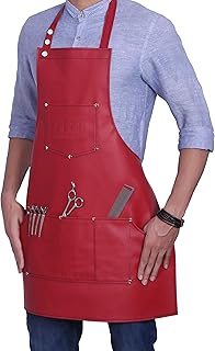 Facón Professional Leather Hair Cutting Hairdressing Barber Apron Cape for Salon Hairstylist - Multi-use, Adjustable with 6 pockets - Heavy Duty Premium Quality - Limited Edition - 28" x 24" (Red)