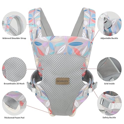Miniatura 3 de Portabebés ergonómico, portabebés para recién nacidos a niños pequeños, cómodo portabebés delantero y trasero para 7-45 libras (hoja)