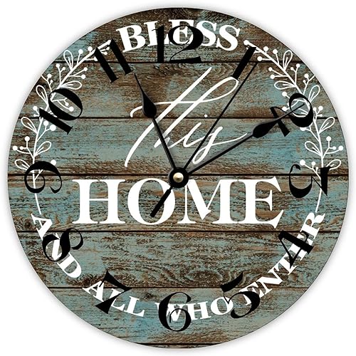 DreamAutumn Reloj de madera decorativo personalizado de jardín vintage, con cita familiar, Bless This Home and All Who Enter - Reloj silencioso de
