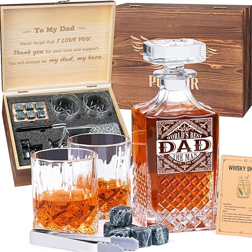 Vista 13 de PONPUR Regalos para hombres y papá, rellenos de calcetines, juego de decantador de whisky con 2 vasos, regalo único y genial de cumpleaños para papá
