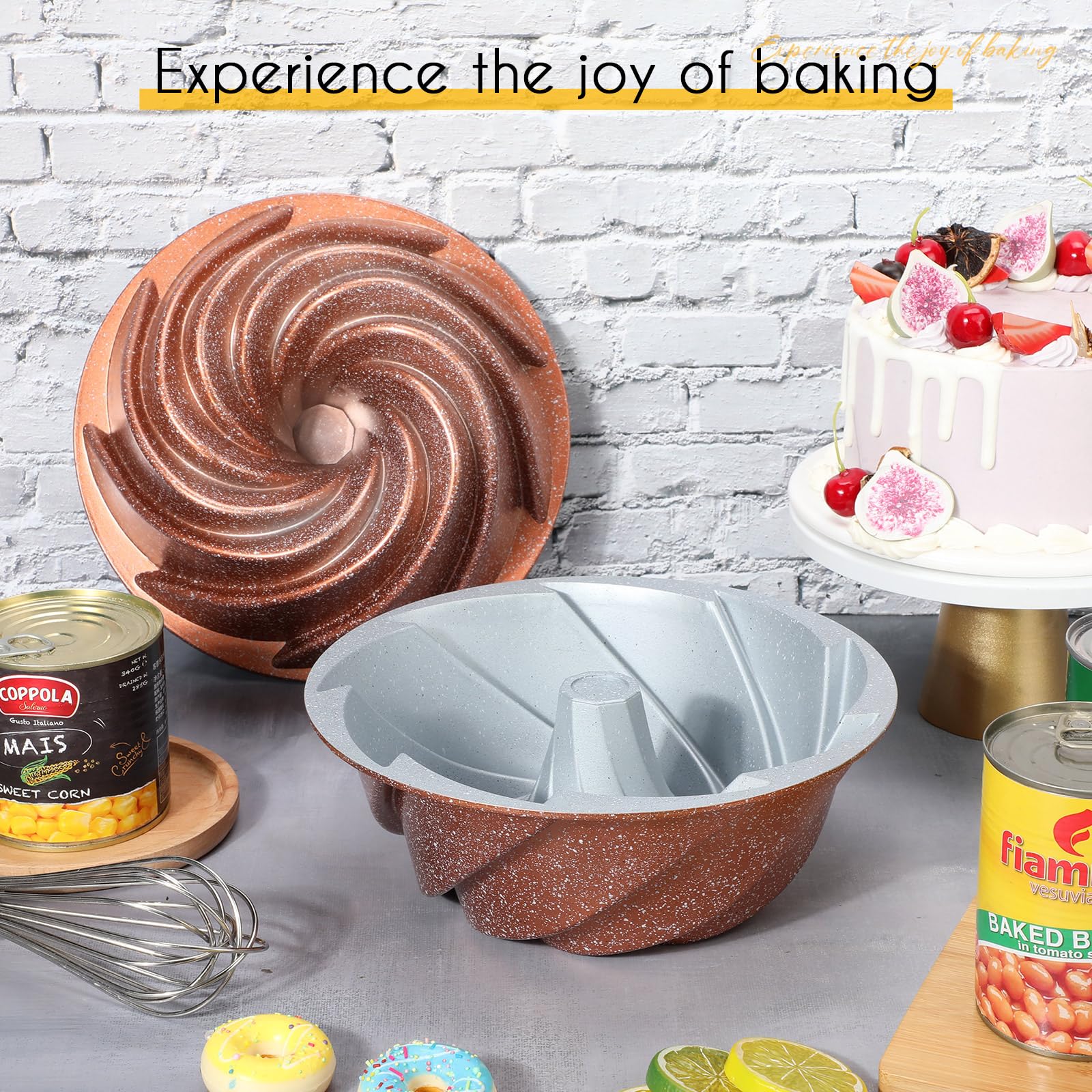 Layhit Lot de 2 moules à gâteau cannelés antiadhésifs de 24 cm en forme de disque ondulé en aluminium moulé sous pression avec revêtement anti-adhésif facile à démouler pour brownie et pain de viande