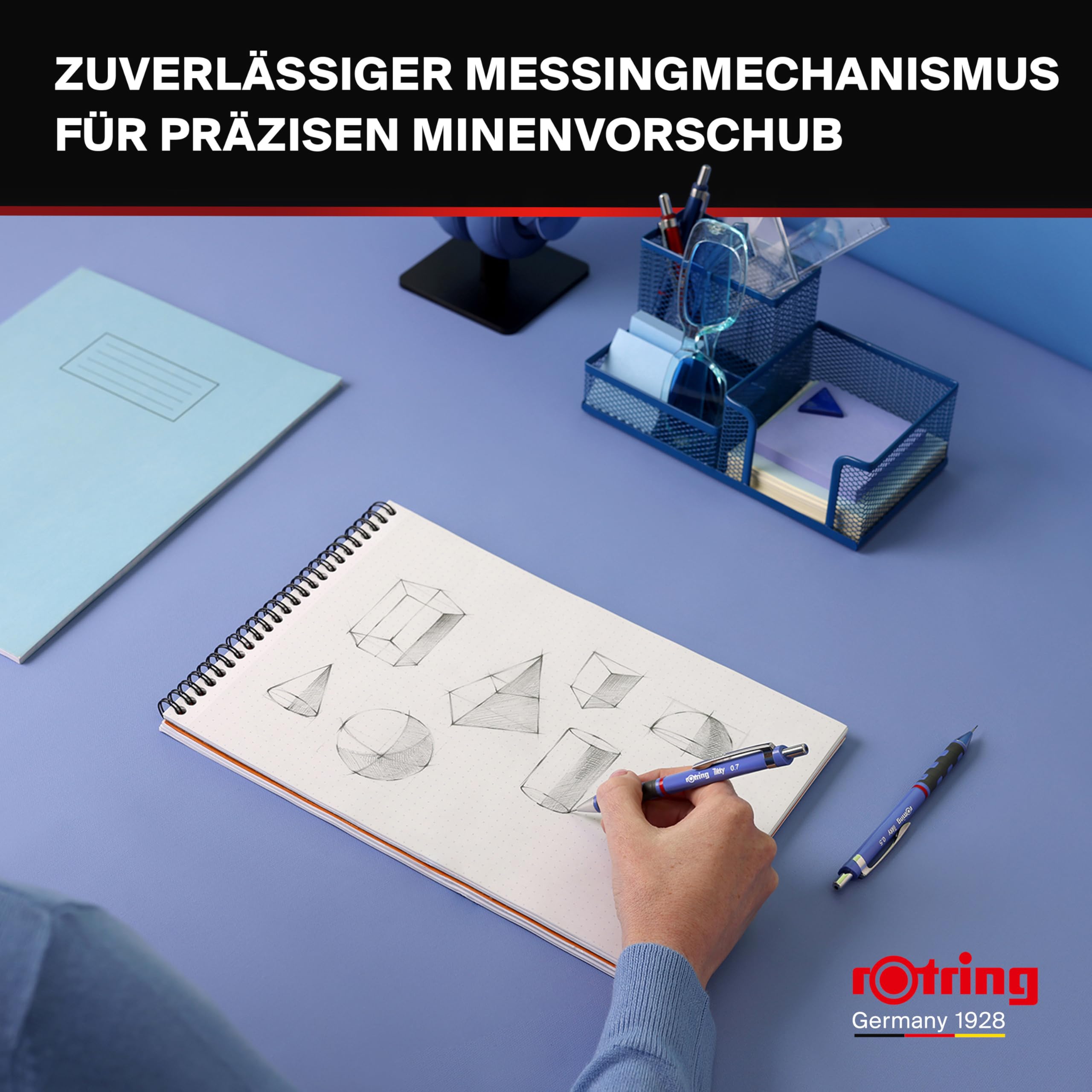rOtring Tikky Druckbleistift | HB 0,7 mm | Schaft in Iris (Blau) | Leicht mit gummierter Griffzone | 12 Stück
