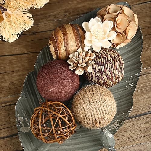 Miniatura 8 de CIR OASES Bolas decorativas de relleno para cuenco y jarrón para decoración del hogar, juego de 6 bolas de mimbre de ratán de tono natural,