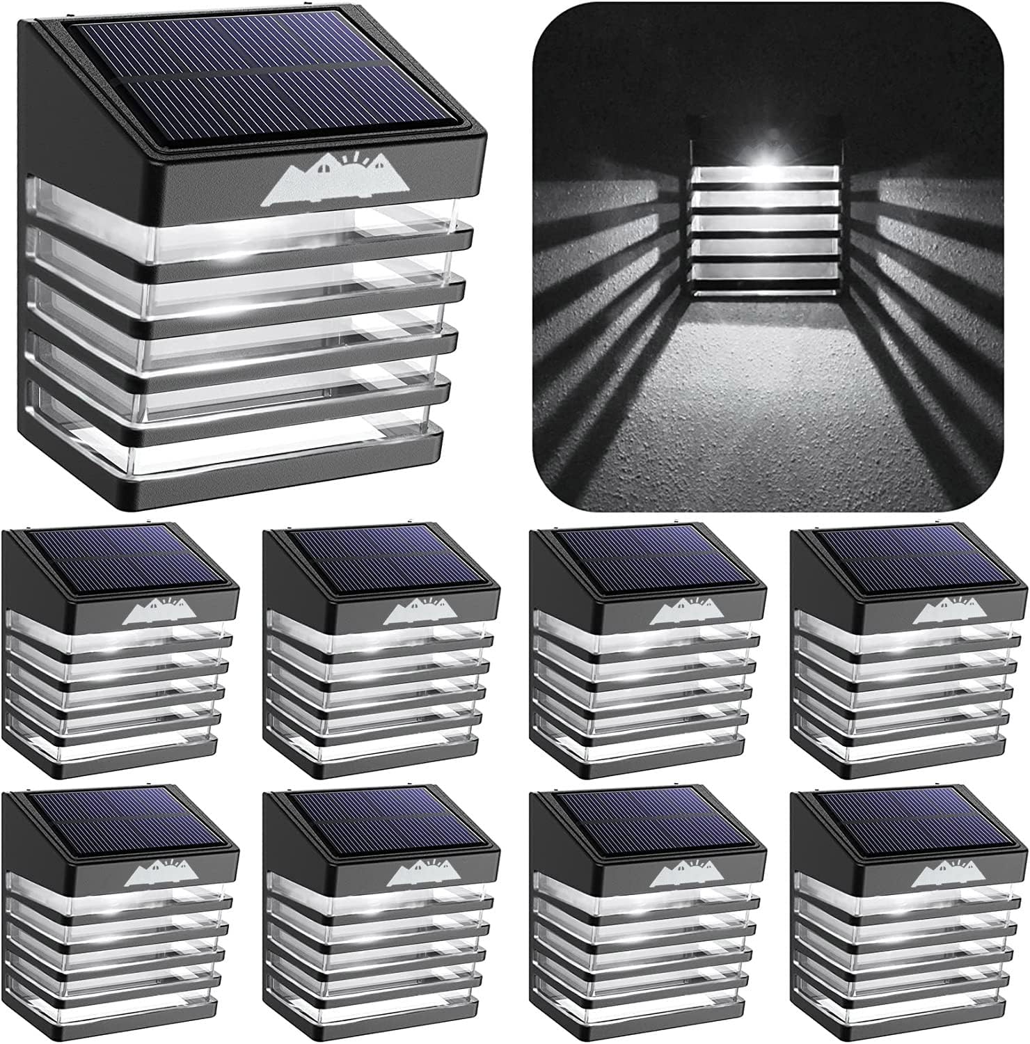 AloftSun Solar Lights Outdoor 8 Pack, Solar Fence Lights Outdoor