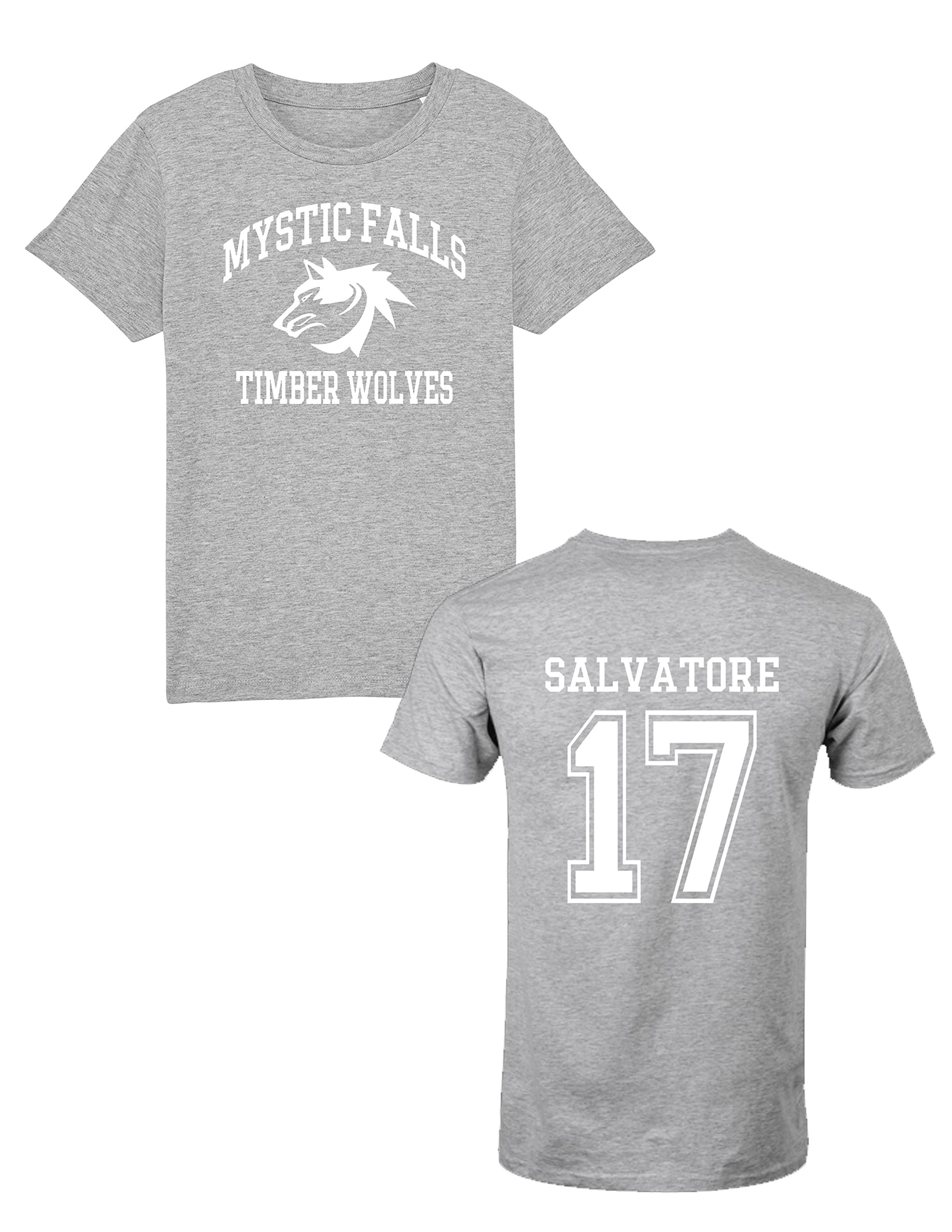 Moonbow Unisex Grey The Vampire Diaries Inspired T-Shirt - Mystic Falls Salvatore 17 Front And Back Print 4 Colours