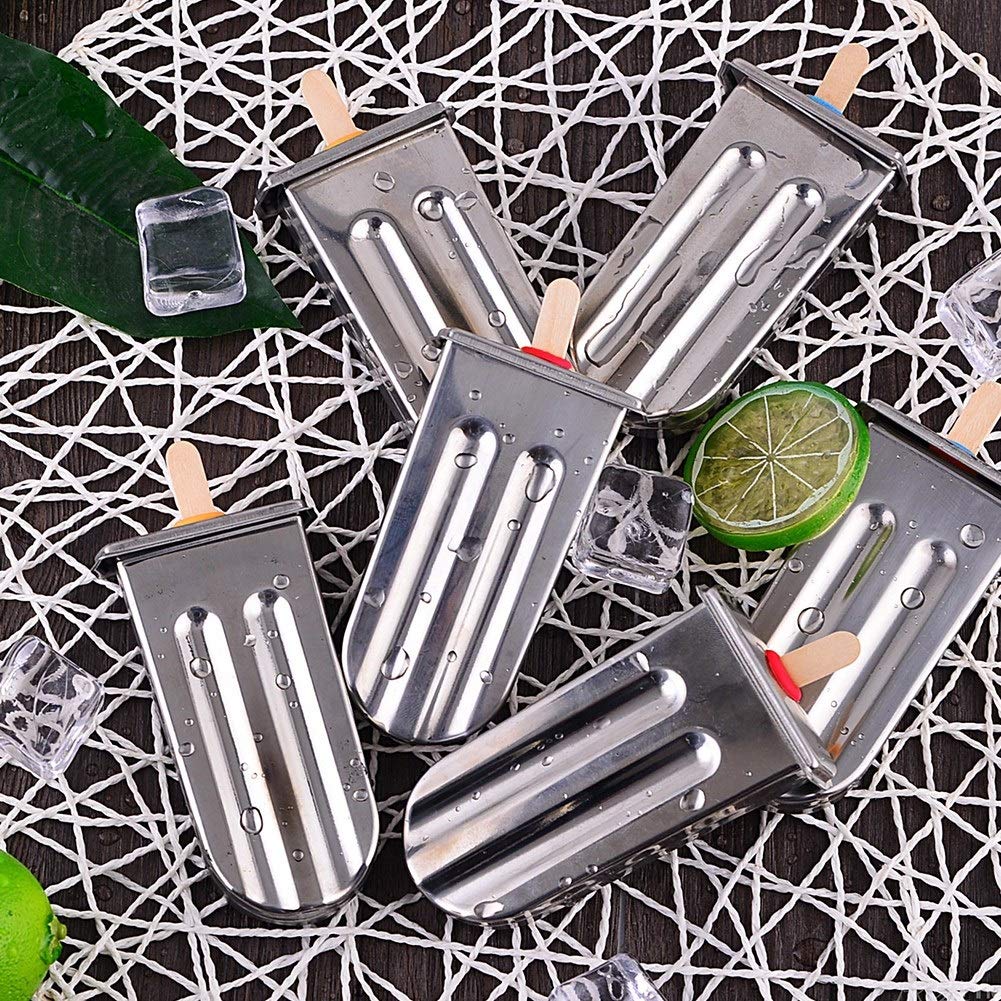 Nikou Moldes para polos de hielo de acero inoxidable, moldes para helados, moldes para paletas, moldes para helados con soporte para palos de acero inoxidable