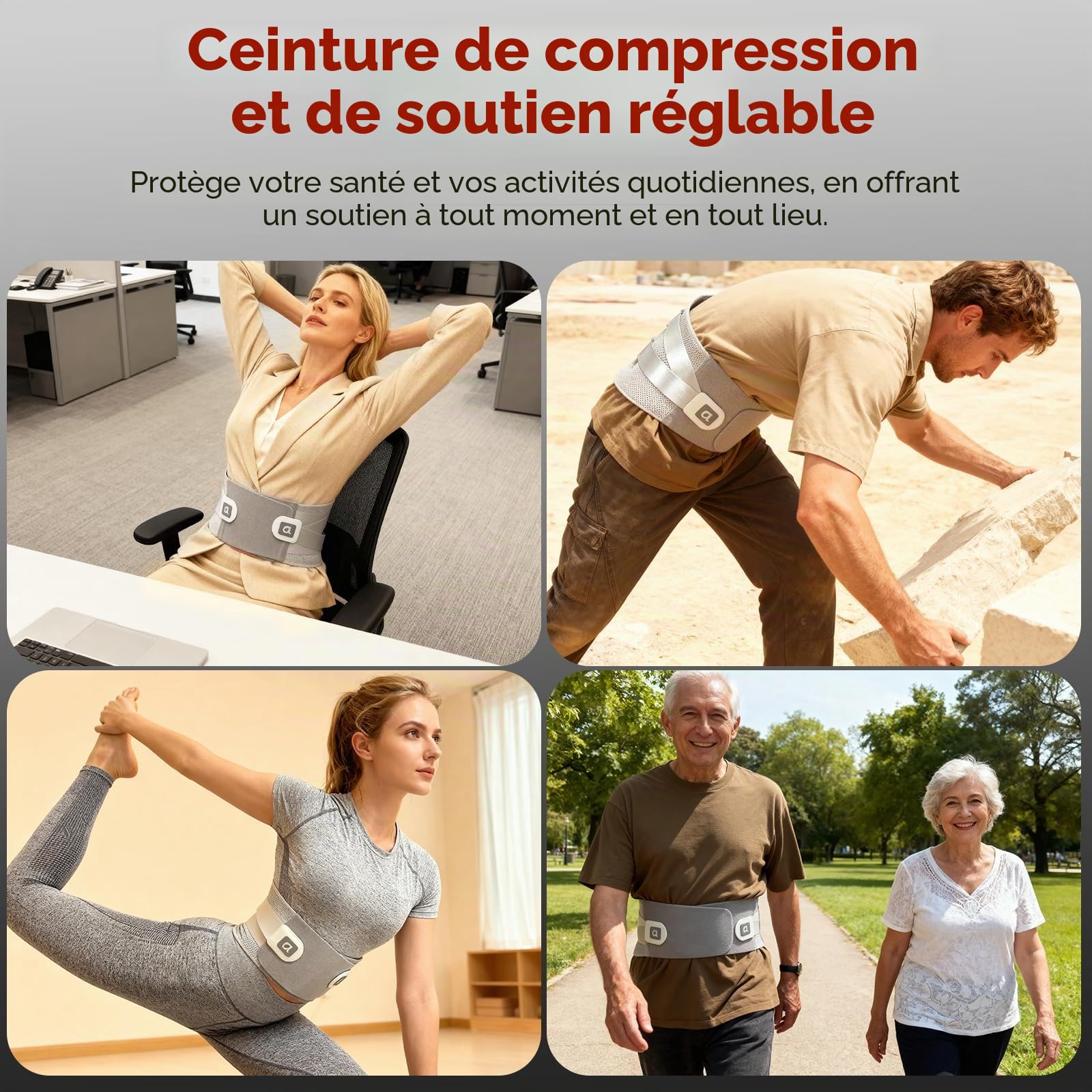 arboleaf Ceinture Lombaire Chauffante, 3 Températures (40/50/60°C) | Ceinture de Soutien Lombaire, 8 Bandes de Pression et Système 4D Avancé, Conception Respirante - Taille XXL (100-115cm)