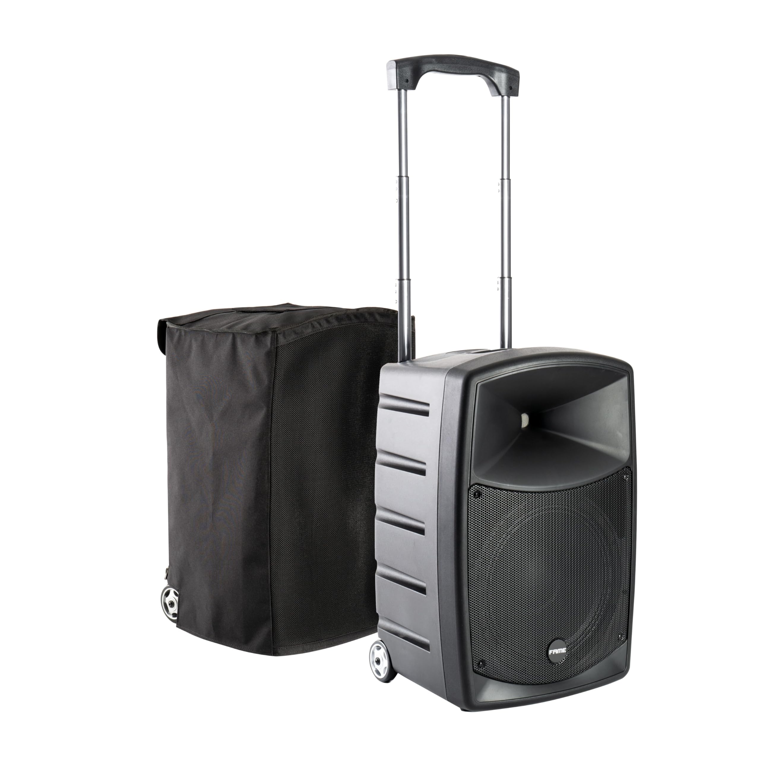 Fame Audio Voyager 12 Aktiver Lautsprecher 250W RMS 12 Zoll, Cover inklusive, Kunststoffgehäuse, EQ, Bluetooth, Akkubetrieb, Ideal für Live-Events