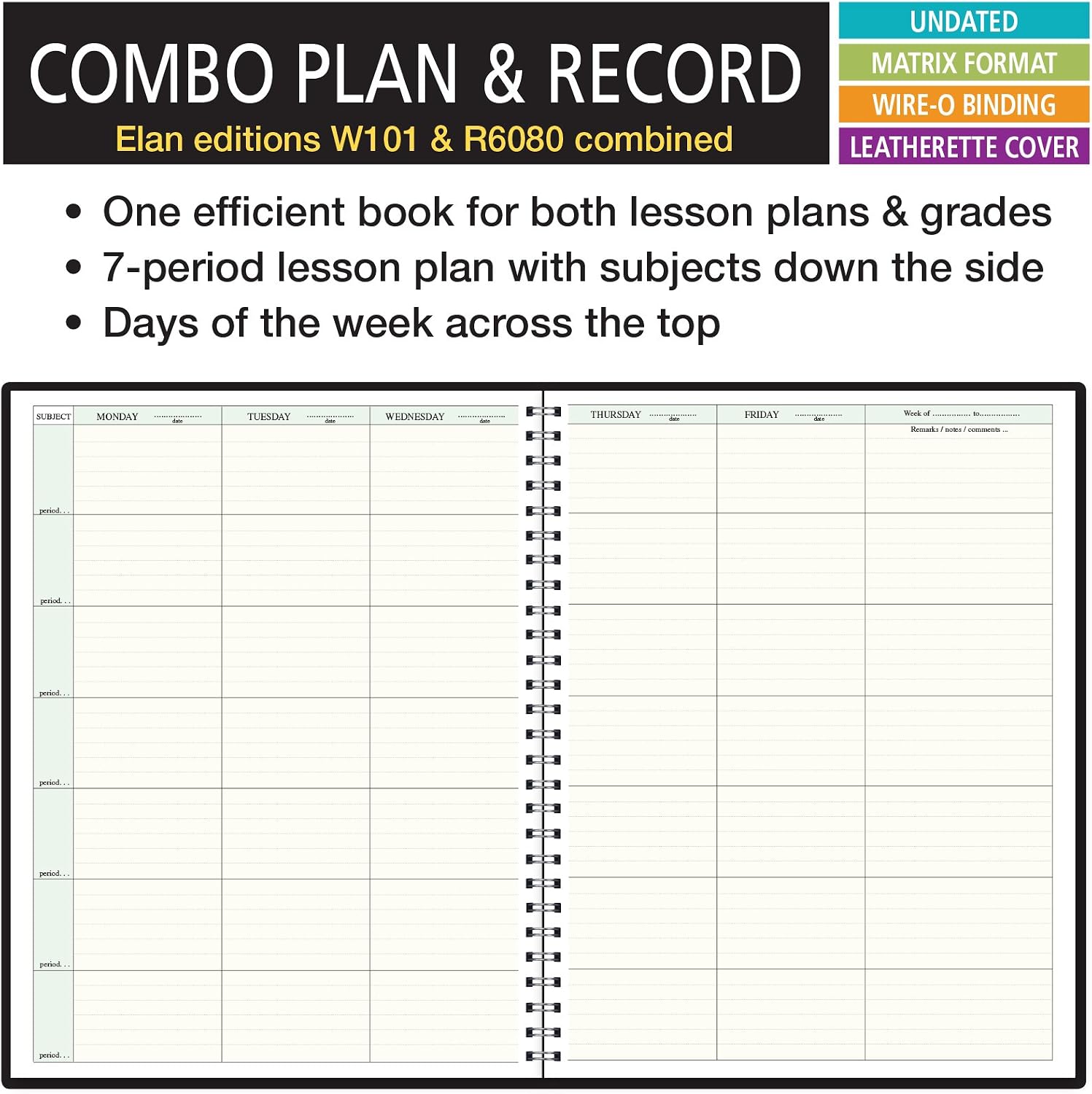 Elan Publishing Company Combination Plan and Record Book: One efficient 8-1/2" x 11" Book for Lesson Plans and Grades Combines W101 and R6080 - (PR7-6) image 5