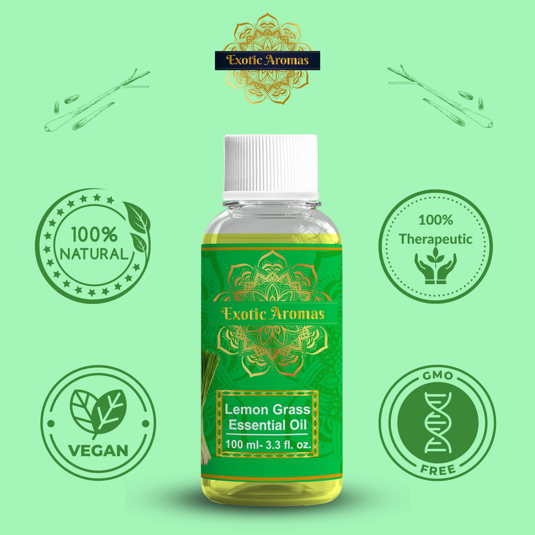 Exotic Aromas Lemongrass Essential Oil for Aroma Therapy, Stress Relief, Hair, Skin & Sleep, 100 M - Image 5 thumbnail