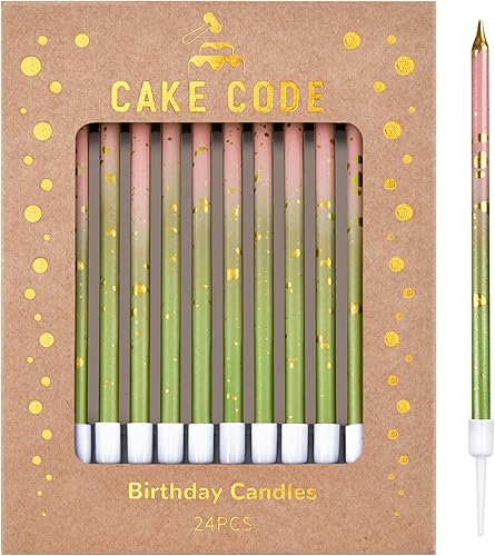 Velas de Cumpleaños Rosa Verde Oro Largas y Delgadas, Velas para Pastel, Fiestas de Cumpleaños, Decoraciones para Bodas, Velas para Fiestas