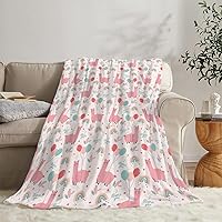 Vista 2 de Alpaca Blanket for Girl Boy Cute Llama Throw Blanket Super Soft Fleece Flannel Cozy Plush Fuzzy Pink Cartoon Alpaca Pattern Blankets for Couch Sofa