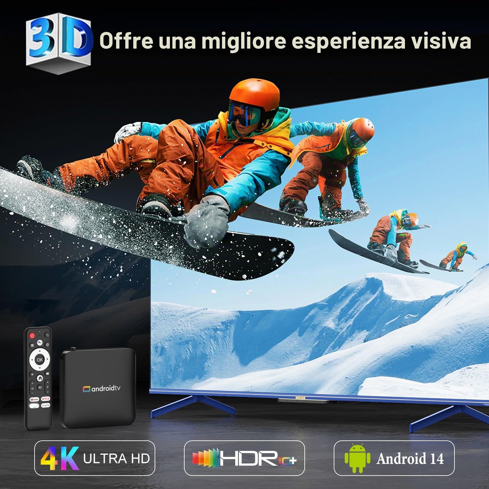 Android 14.0 TV Box 64bit 2GB RAM 16GB ROM Amlogic S905L3 100M Ethernet WiFi6 Dual-WiFi 2.4G/5G 4K BT5.x USB TV Box