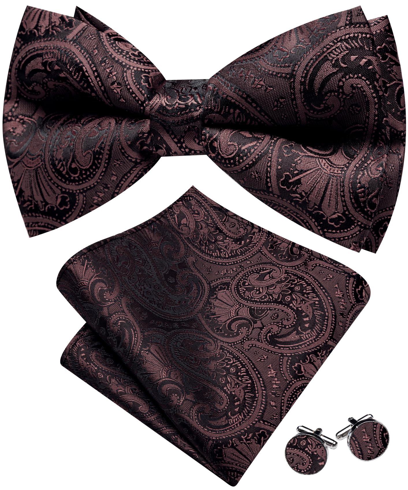 Barry.Wang Paisley Striped Bow Tie for Men Silk Pre-Tied Bowtie Set