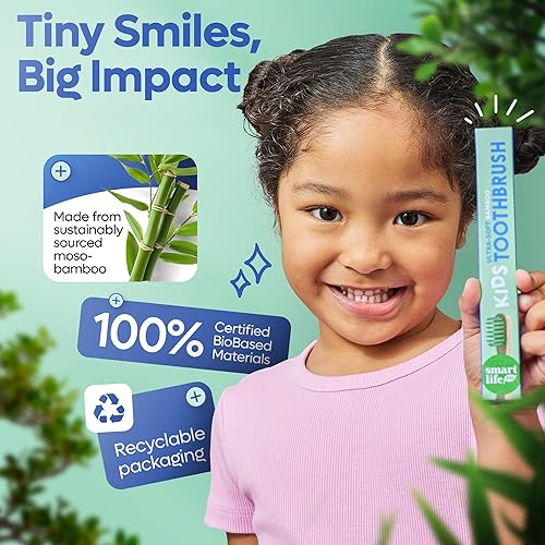 Miniatura 6 de Cepillos de dientes de bambú para niños (paquete de 6)  Cerdas extrasuaves para los dientes de los niños  Cepillos de dientes biodegradables cero