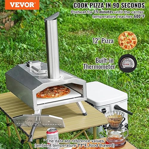 Miniatura 2 de VEVOR Horno de pizza para exteriores, horno de pizza de pellets de 12 pulgadas, estufa portátil para pizza con termómetro integrado, máquina de