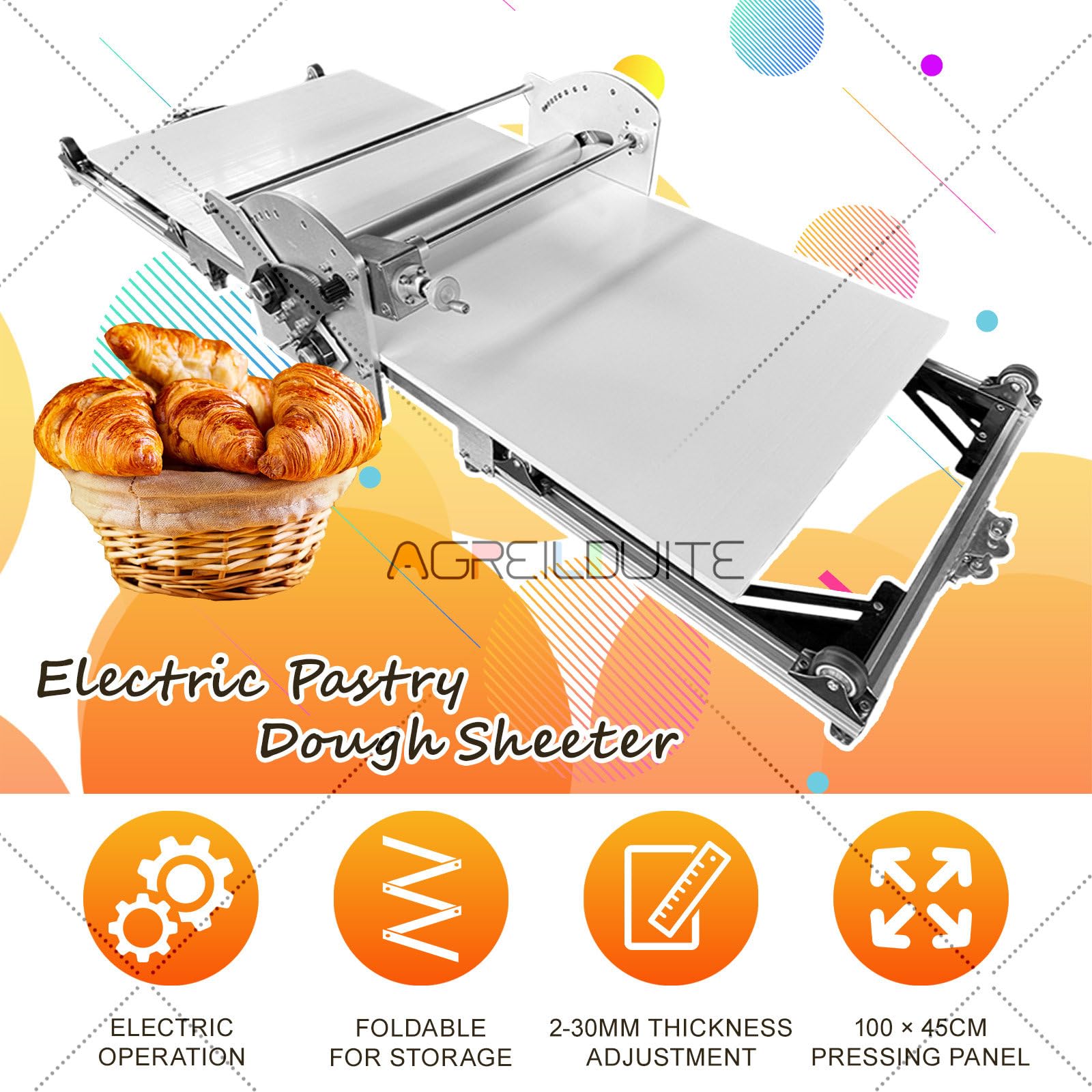 Teigausrollpresse, Wendbare Teigrolle, Ausrollpresse, Kommerzieller Vertikaler Fondant-Glätter, 40 × 17,7 Zoll Ausrollbrett, Faltbar | 2–30 Mm Dicke, Einstellbar, Für Croissants, Eierkuchen