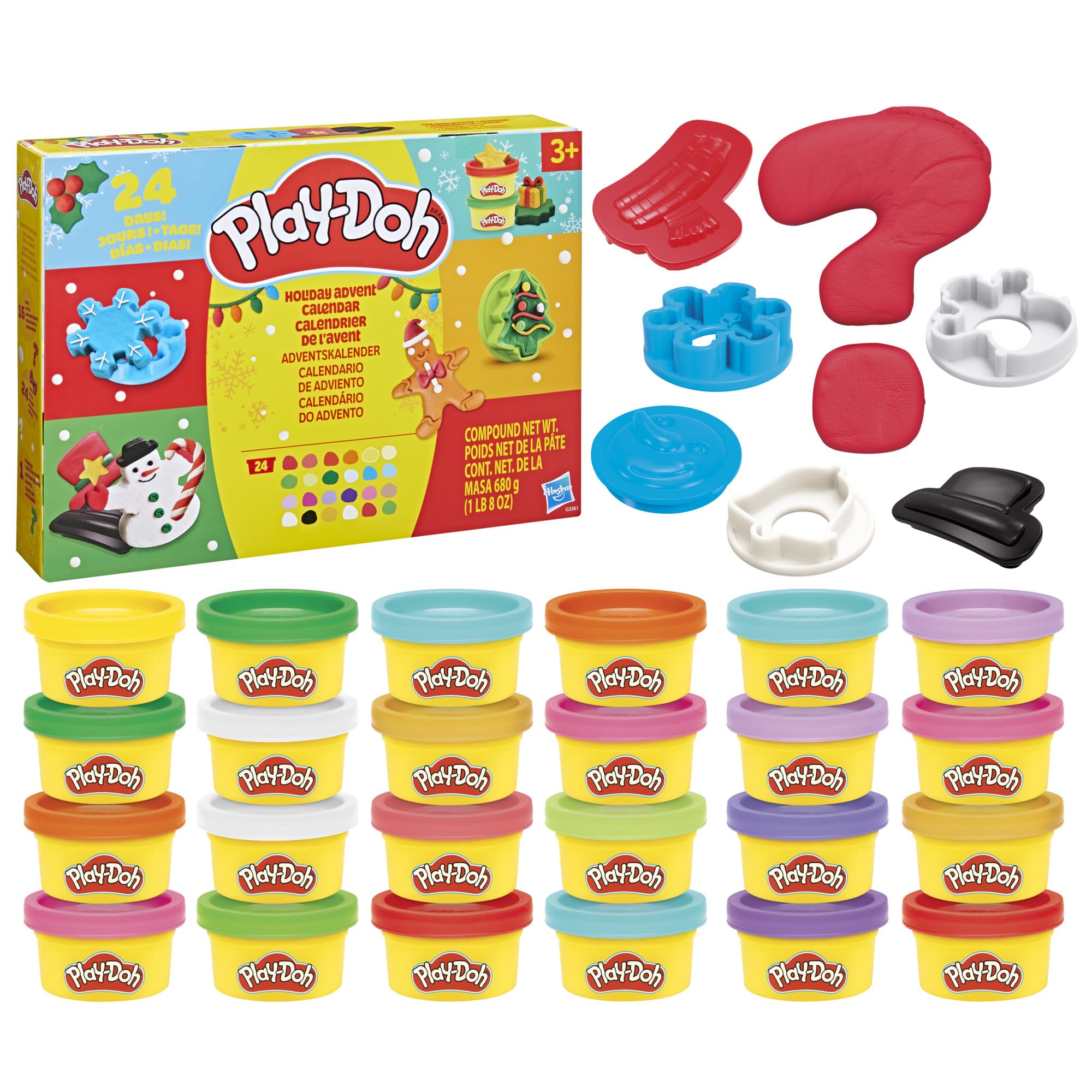 Play-Doh Holiday Advent Calendar, Arts & Crafts Playset with Over 24 Surprise Accessories, Compound Cans, and Playmat, Preschool Toys Kids Ages 3+