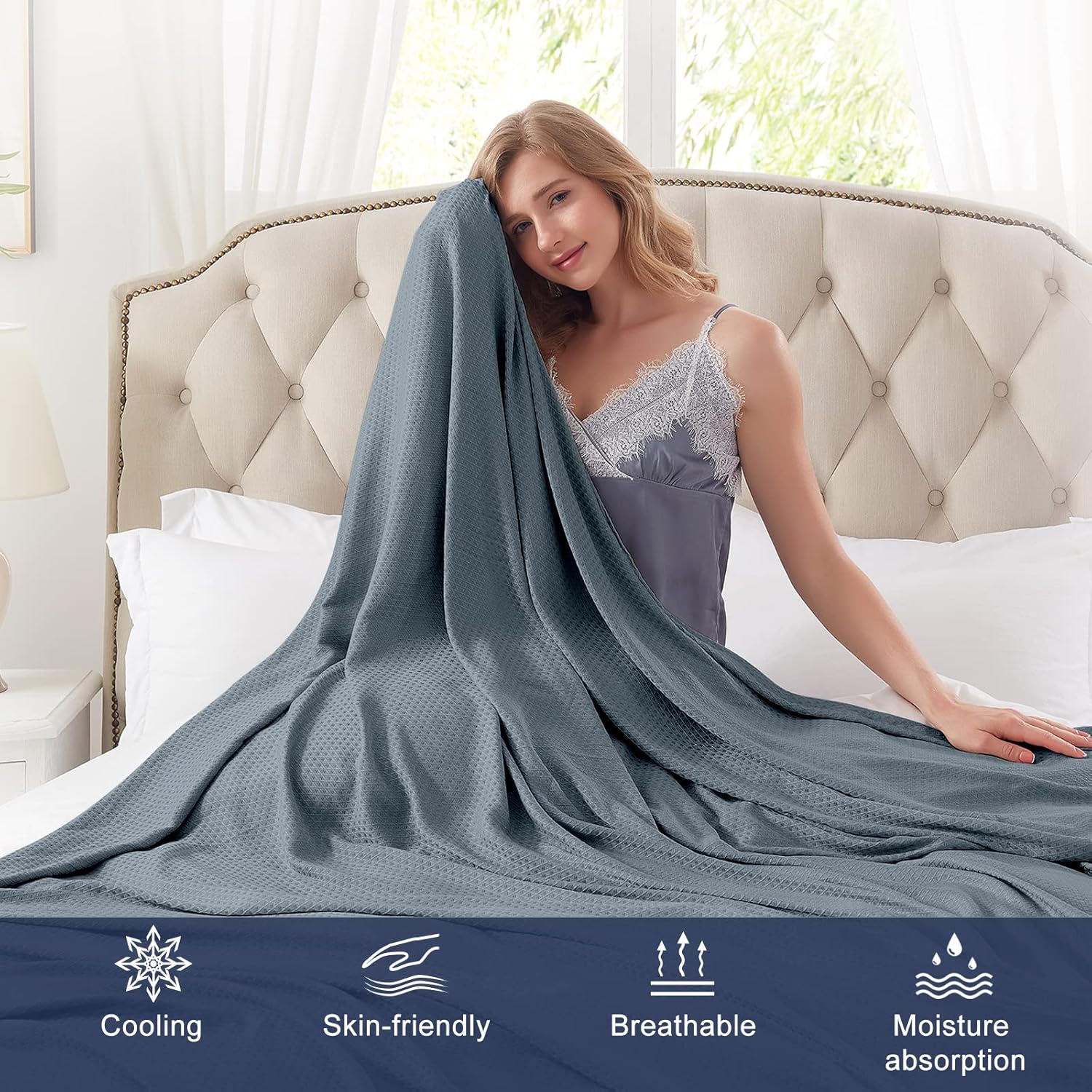 DANGTOP Cooling Blankets, 100% Bamboo Blanket for All-Season, Cooling Blankets Absorbs Body Heat to Keep Cool on Warm Night, Ultra-Cool Lightweight Blanket for Bed (Steel Grey, 79x91 inch) : Home & Kitchen