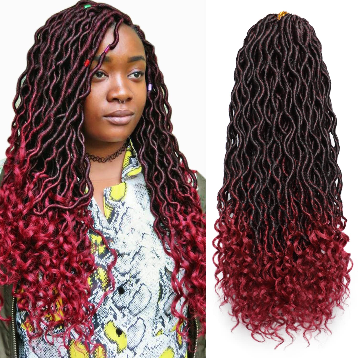 Goddess Locs Crochet Hair 6 Packs 18 Inch Wavy Curly Faux Locs Pre Looped Synthetic Braids With Curly Ends for Black Women Extensions