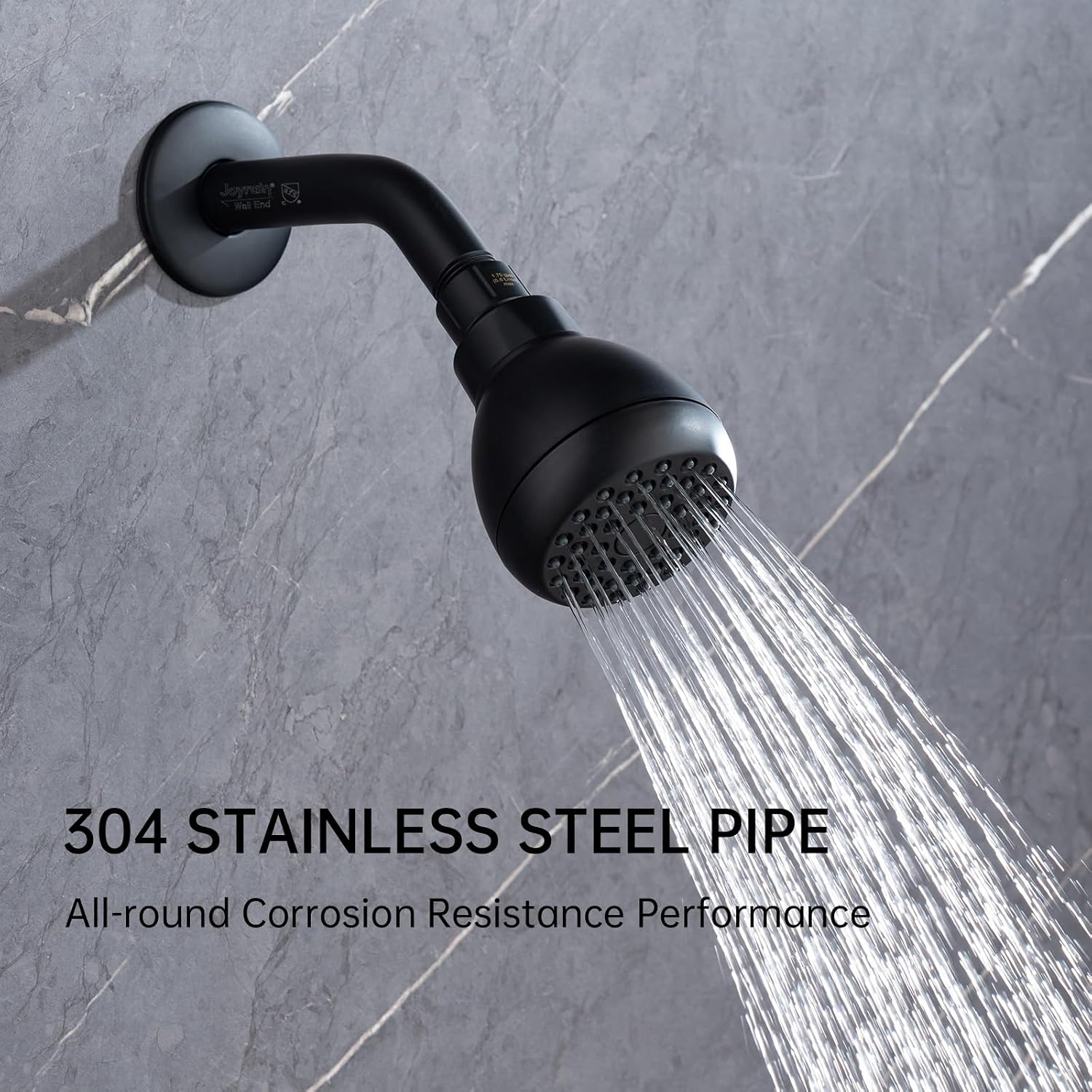 joyrain Multi-angle adjustable showerhead with standard arm and flange. Features a minimalist design, quick installation, and multiple color/spec options. (1 Spray Modes, Matte Black) image 2