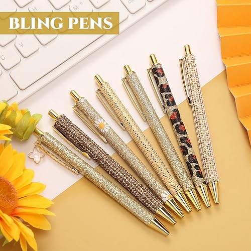 Miniatura 6 de Sherr 7 bolígrafos elegantes para mujer, bonitos bolígrafos con purpurina brillante con 10 recambios de tinta negra, bonitos bolígrafos, regalos