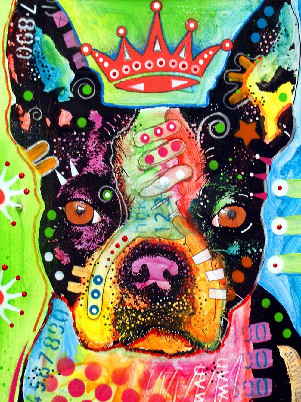 Dog Diamond Painting-DIY 5D Diamond Painting Kits For Adults and Beginner，Crystal Rhinestone Full Drill Embroidery Diamond Arts Craft Home Decor Animal Diamond Painting BOSTON TERRIER CROWNED(12x16in）
