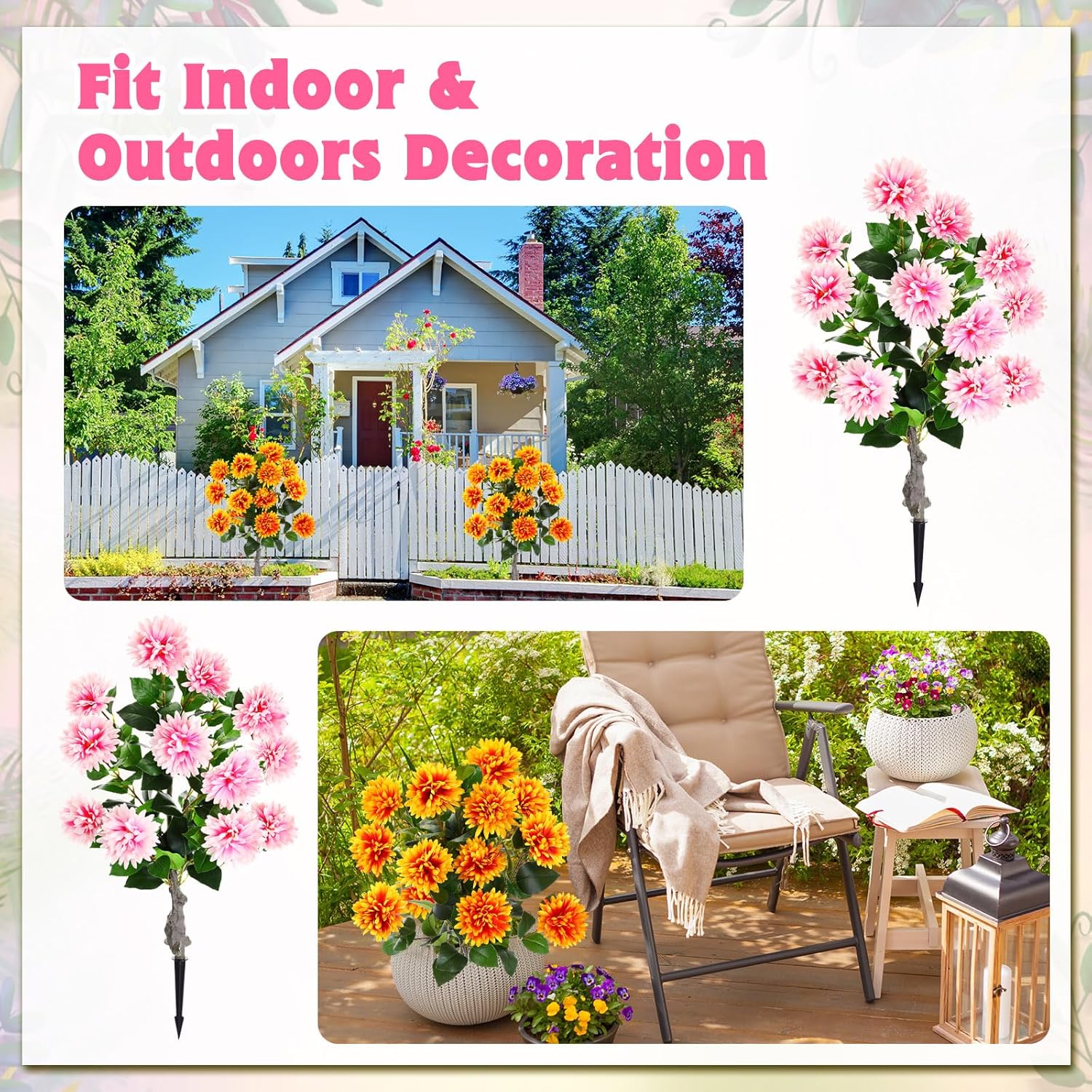 2 Pack 36" Artificial Chrysanthemum Tree Spring Outdoor Decor Large Artificial Topiary Ball Tree Faux Mum Outdoor Plant with Bloom Flower Ground Spike for Indoor Home Porch Wedding(Pink)