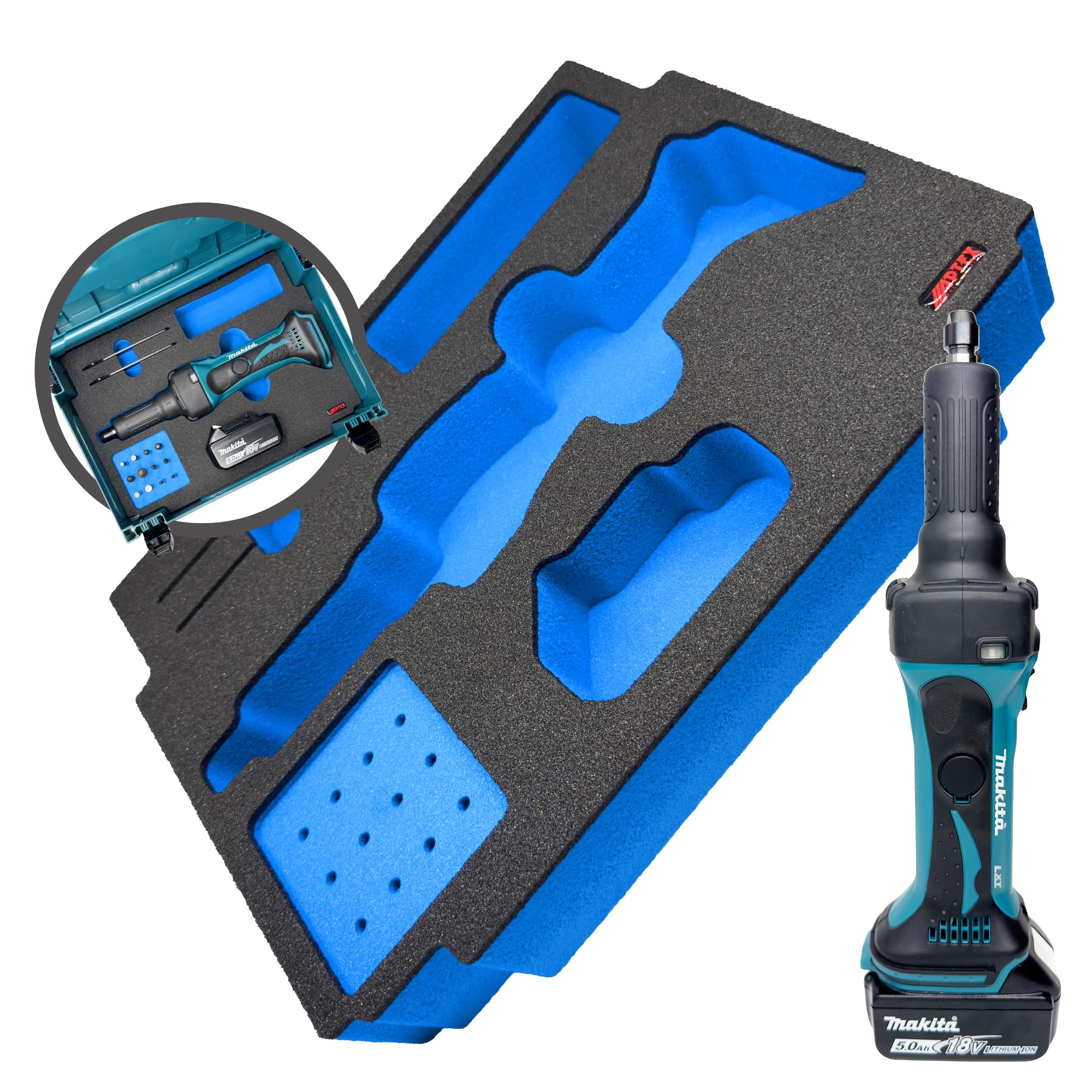 APTEX Schaumeinlage passend für Makita Akku-Geradschleifer DGD800 für MakPac Gr. 2-3