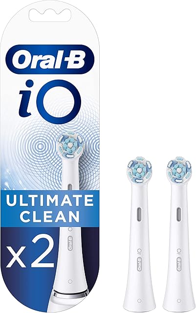 Oral-B iO Ultimate Clean Electric Toothbrush Head, Twisted & Angled Bristles for Deeper Plaque Removal, Pack of 2, White