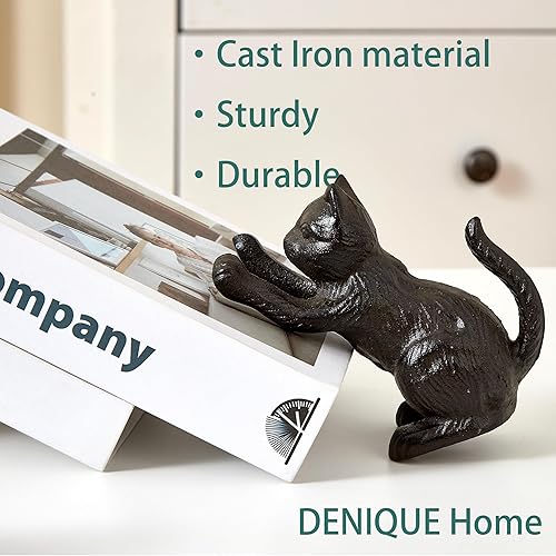 Miniatura 7 de Denique Sujetalibros decorativos para gatos, bonitos extremos para libros, sujetalibros para estantes, tapón único de hierro fundido para libros