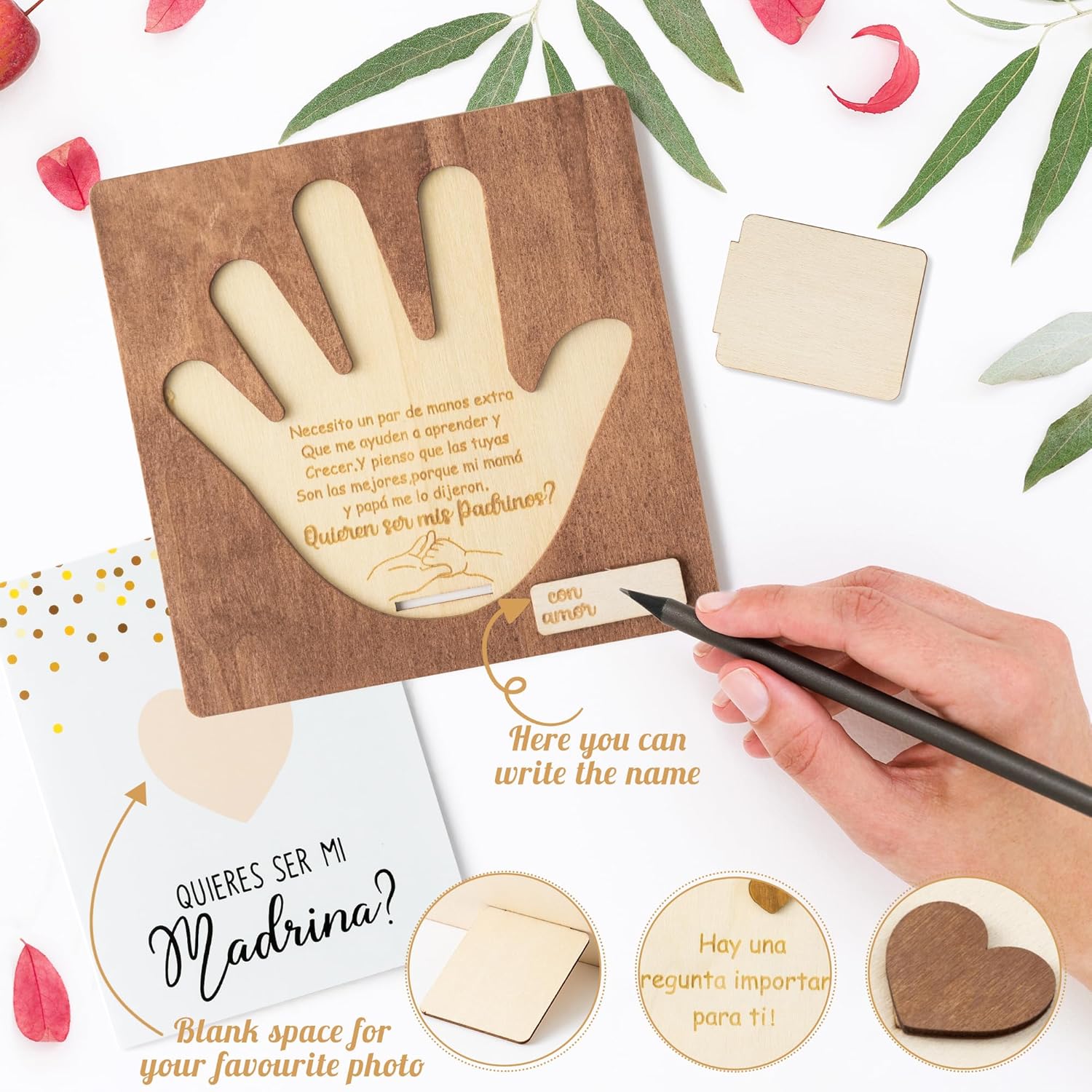 CJiangpo Will You Be My Godparents Proposal Gift, Palm Design Madrina Padrino Proposal Puzzle in Spanish Godmother Godfather Asking Card Gifts from Godchild, God Parents Announcement Baptism Present - Image 3